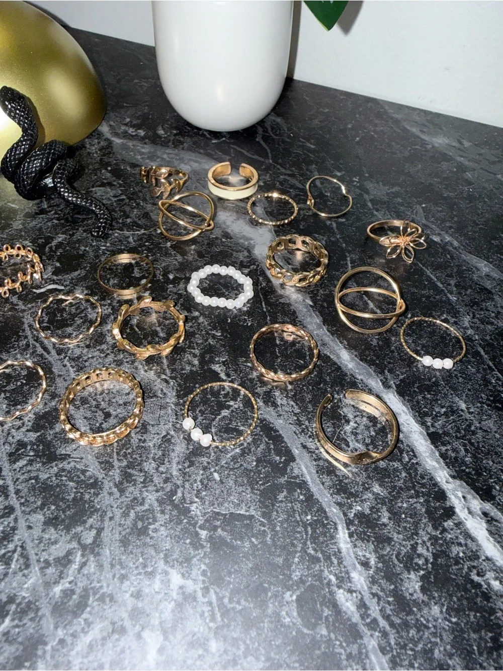 Assorted Gold, Black, Pearl, & Snake Ring Set ✨